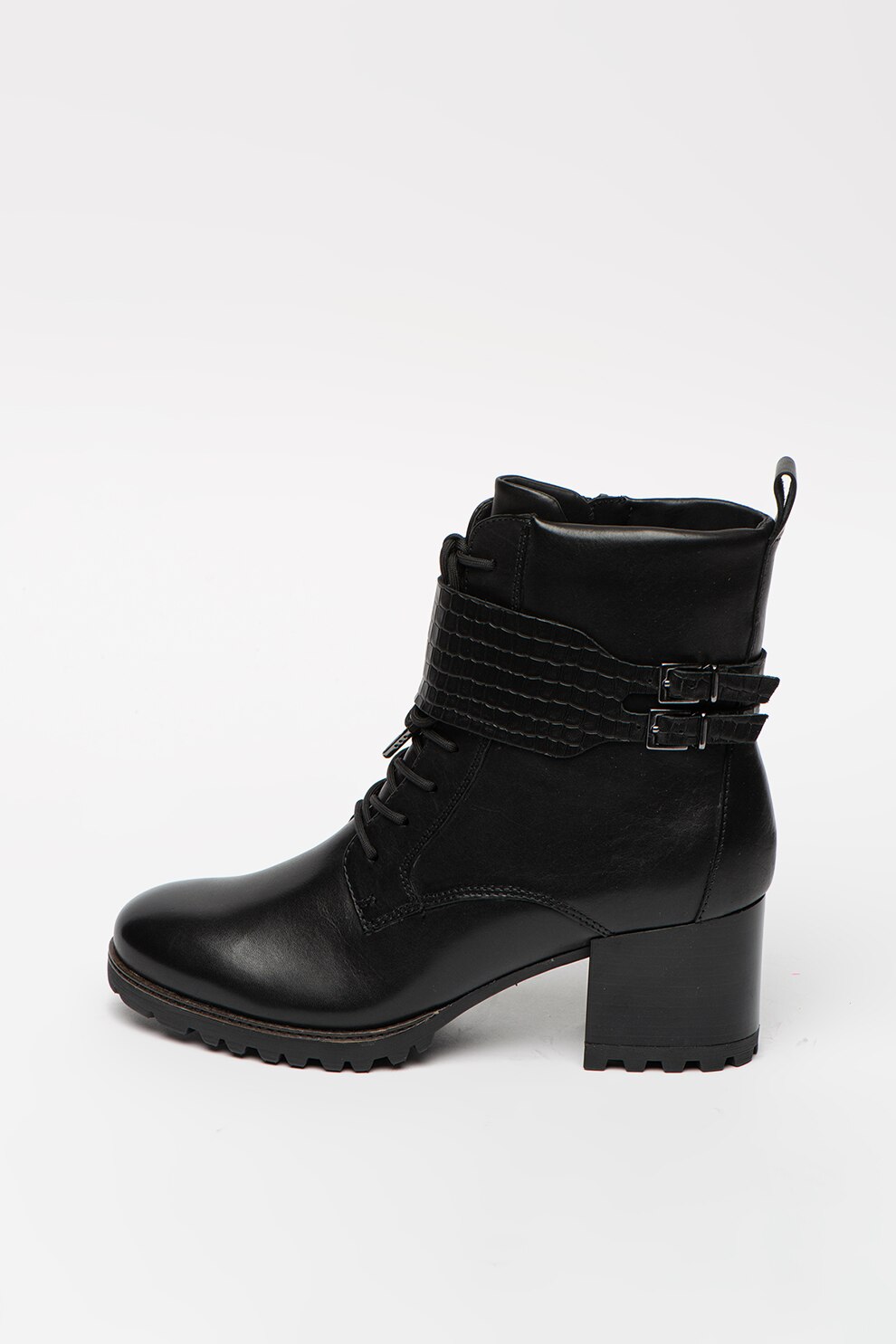 Tamaris, Botine din piele cu detaliu cu aspect de piele de reptila, Negru, 40