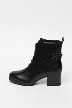 Tamaris, Botine din piele cu detaliu cu aspect de piele de reptila, Negru, 40 Tamaris, Botine din piele cu detaliu cu aspect de piele de reptila, Negru, 40