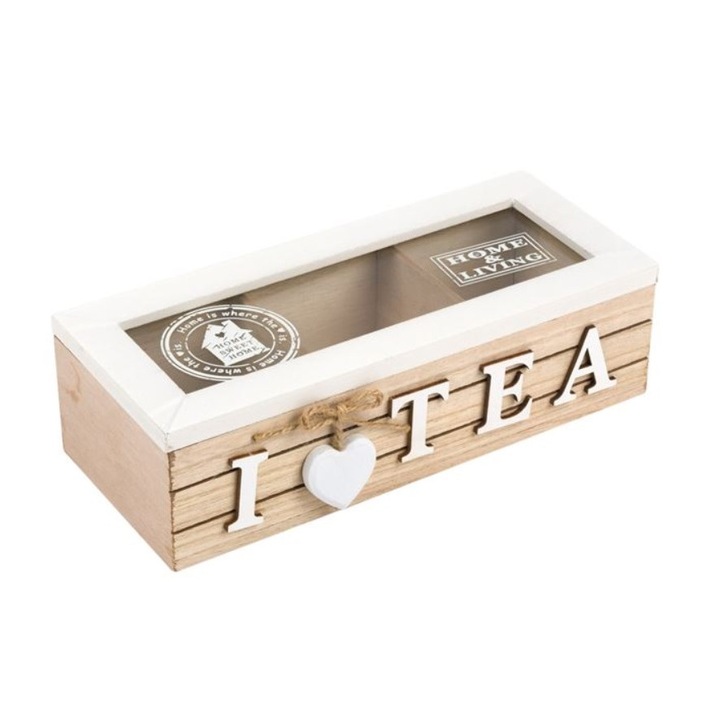 Cutie din lemn pentru depozitare ceai 3 compartimente, 24x10x7 cm