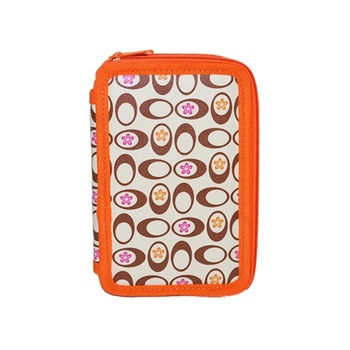 Penar cu doua fermoare, cu flori, portocaliu Penar cu doua fermoare, cu flori, portocaliu