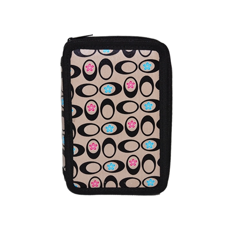 Penar cu doua fermoare, cu flori, negru