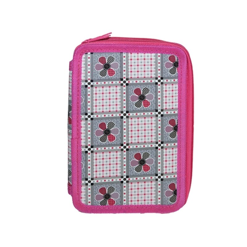 Penar cu trei fermoare, cu flori, Fucsia