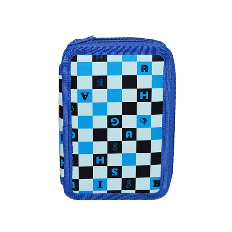 Penar cu trei fermoare carouri, albastru