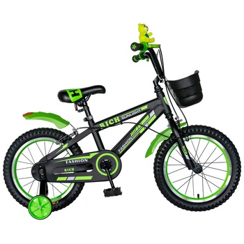 Bicicleta Copii RICH 4/6 ani unisex JSXT1602, roata 16 inch, frana tip C-BRAKE, cos plastic, negru cu verde Bicicleta Copii RICH 4/6 ani unisex JSXT1602, roata 16 inch, frana tip C-BRAKE, cos plastic, negru cu verde