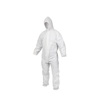 Combinezon cu gluga de unica folosinta din polipropilena, Alb, marimea XL Combinezon cu gluga de unica folosinta din polipropilena, Alb, marimea XL