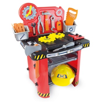 Banc de Lucru, Workbench, 35 Piese, Complet Echipat, Include Cleste, Surubelnita, Ciocan, Ferestrau, Casca de Protectie, 71 CM inaltime, Multicolor Banc de Lucru, Workbench, 35 Piese, Complet Echipat, Include Cleste, Surubelnita, Ciocan, Ferestrau, Casca de Protectie, 71 CM inaltime, Multicolor