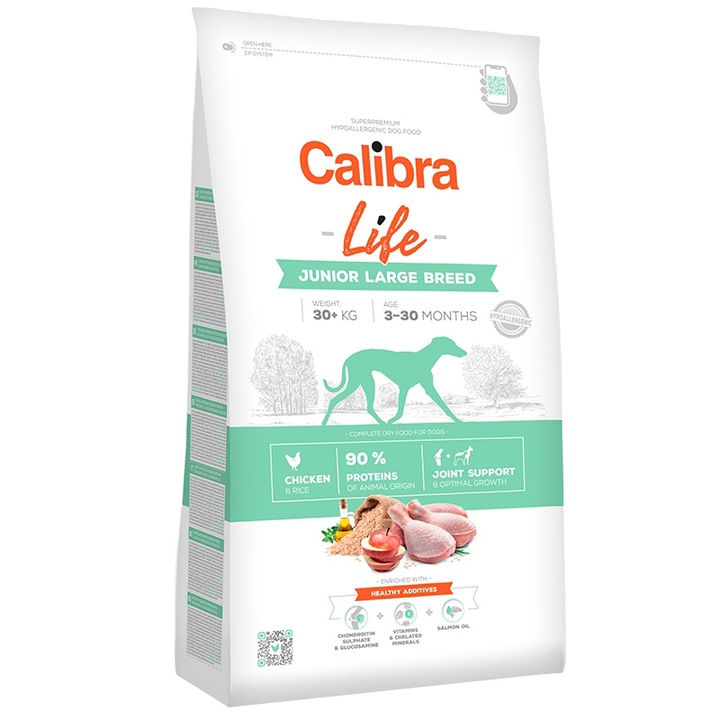 Hrana uscata pentru caini Calibra Life Junior Large, Pui, 12Kg
