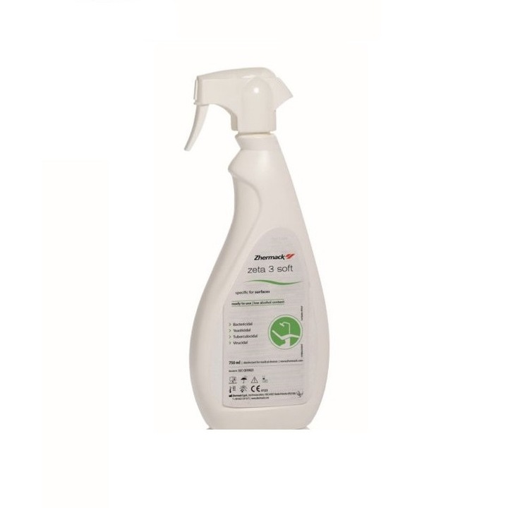 Dezinfectant fara aldehide, gata de folosire, cu spectru larg de actiune biocida, pentru suprafete si dispozitive medicale, pe baza de etanol si propanol-Zeta 3 Soft 750 ml