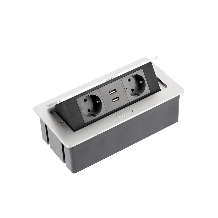 Система SOFT, 3xSchuko + 2xUSB 2.1A, 220-240V AC, 50/60 Hz, IP20, 1.5 m кабел, алуминий