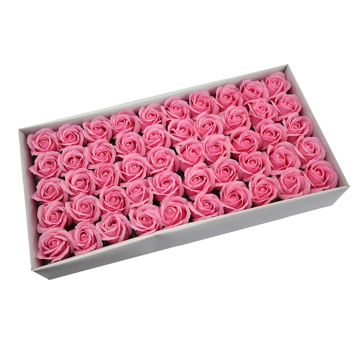 Кутия Сапунени рози, 5 см, Розов крем, 50 броя