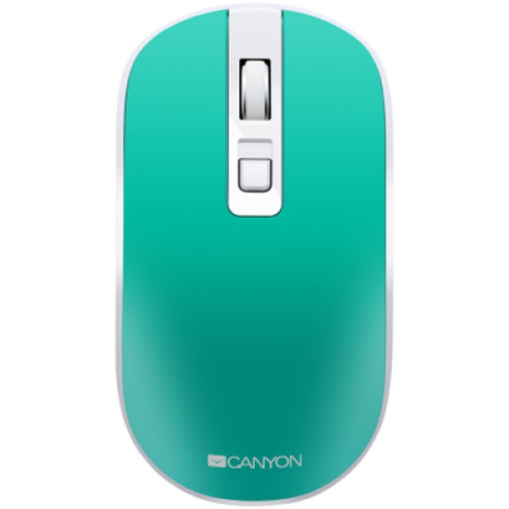 Безжична мишка Canyon CNS-CMSW18A, Wireless Rechargeable, 4 бутона, 1600 DPI, Green/White