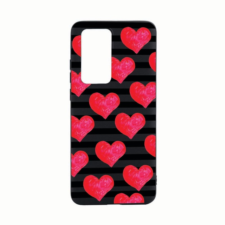Husa Huawei P40, Red Hearts, rezistenta la uzura, anti-alunecare, din silicon Premium, B102