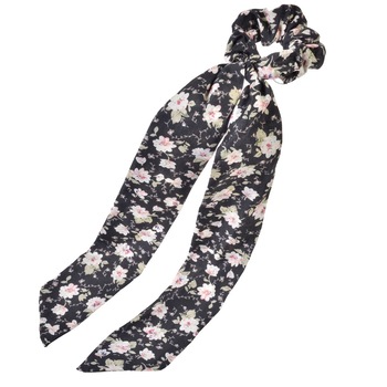 Elastic de par, Zola®, negru, model floral, cu panglica Elastic de par, Zola®, negru, model floral, cu panglica