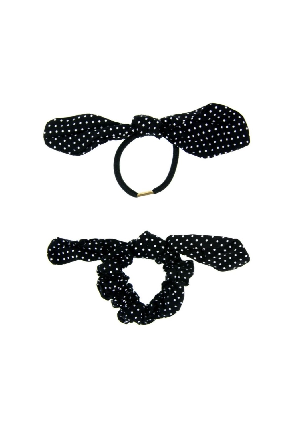 Set elastice de par, Zola®, 2 bucati, cu funtita, negre cu buline albe