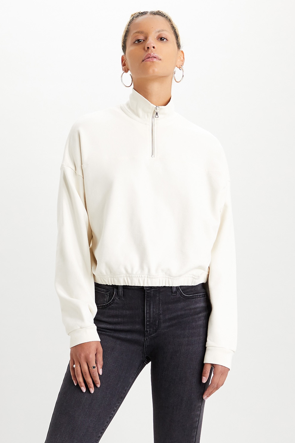Levi's, Bluza sport cu fermoar scurt Pom Quarter, Alb