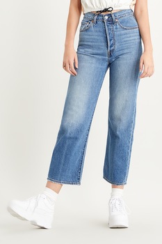 Levi's, Blugi crop cu croiala dreapta Ribcage, Bleu, W31-L29 Levi's, Blugi crop cu croiala dreapta Ribcage, Bleu, W31-L29