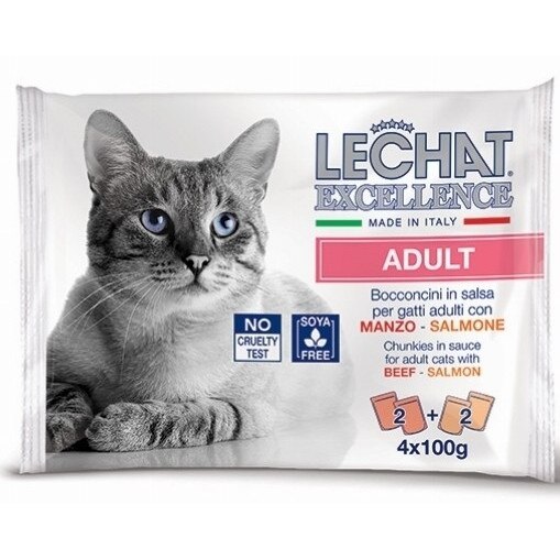 Hrana umeda pentru pisici Lechat Excelence Adult plic vita/somon 4 X 100 g