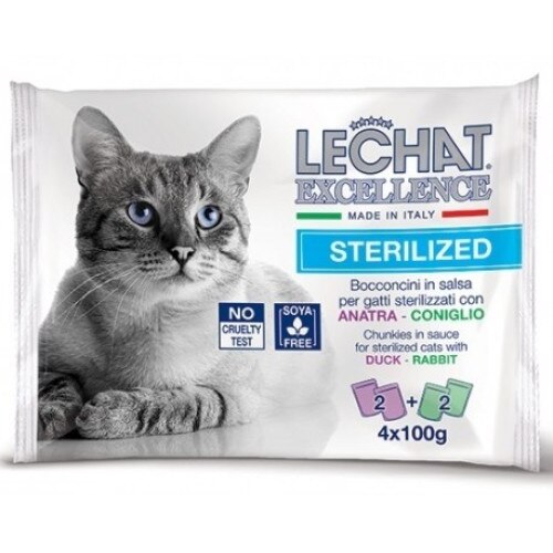 Hrana umeda pentru pisici Lechat Excelence Steril plic rata/iepure 4 X 100 g