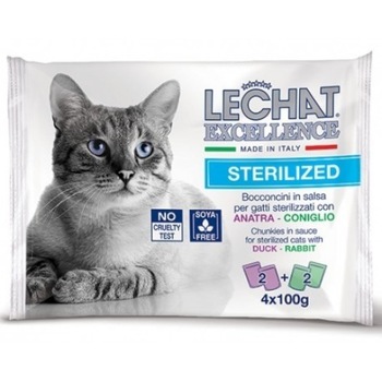 Hrana umeda pentru pisici Lechat Excelence Steril plic rata/iepure 4 X 100 g Hrana umeda pentru pisici Lechat Excelence Steril plic rata/iepure 4 X 100 g