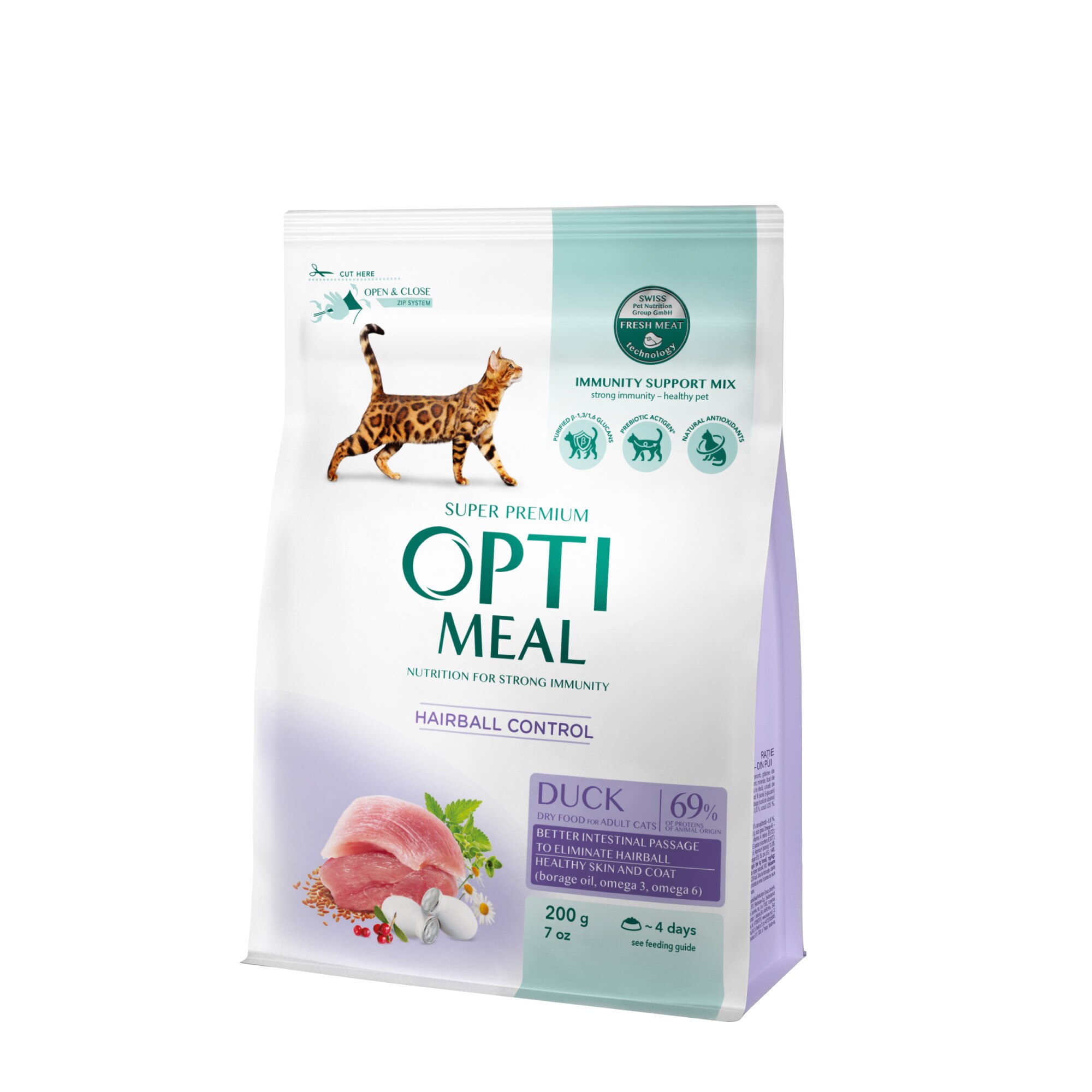 Hrana uscata pisici Eliminare Ghemotoace, Optimeal, cu Rata, 0.2 kg