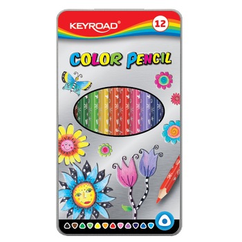 Creioane lungi 12 culori triunghiulare in cutie metal KR971450 Creioane lungi 12 culori triunghiulare in cutie metal KR971450