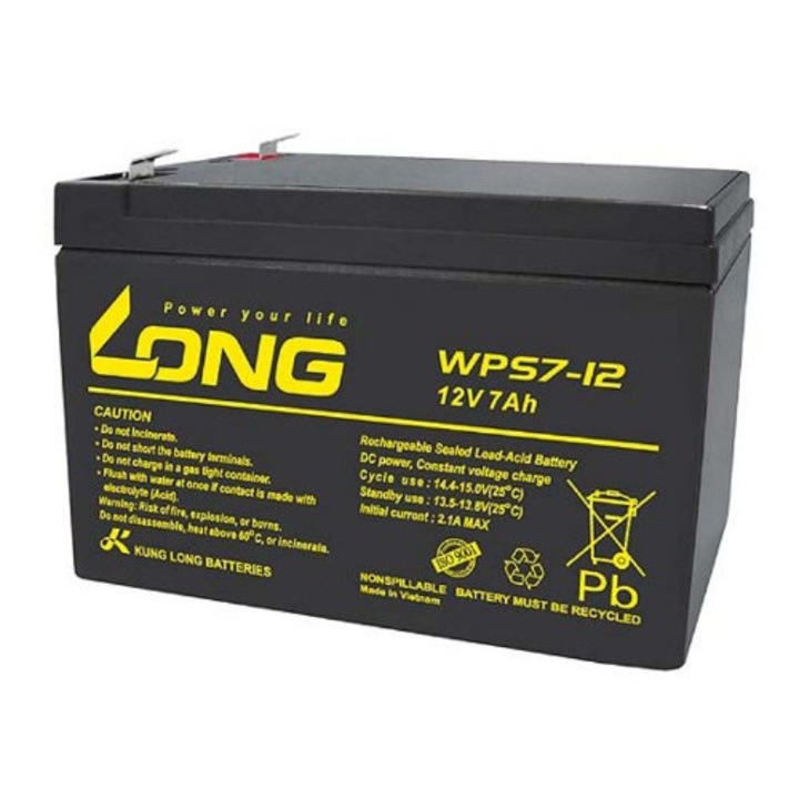 Оловна акумулаторна батерия Long WPS7-12, 12V 7Ah