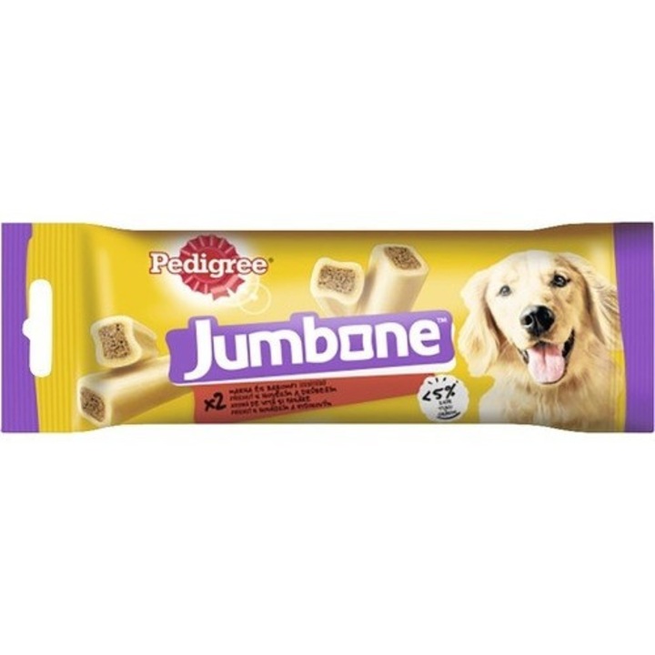 Pachet hrana cu 2 batoane pentru caini, Pedigree Jumbone, baton, aroma de vita si pasare, 180 g