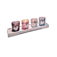 Set de 4 lumanari decorative cu suport si pietre ornamentale