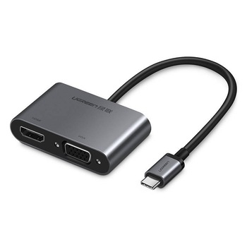 Adaptor UGREEN USB-C la VGA + HDMI 4K, 25cm (argintiu) Adaptor UGREEN USB-C la VGA + HDMI 4K, 25cm (argintiu)