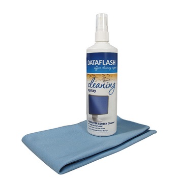 Spray pentru curatare ecran cu laveta microfibre inclusa, Data Flash, 250 ml Spray pentru curatare ecran cu laveta microfibre inclusa, Data Flash, 250 ml