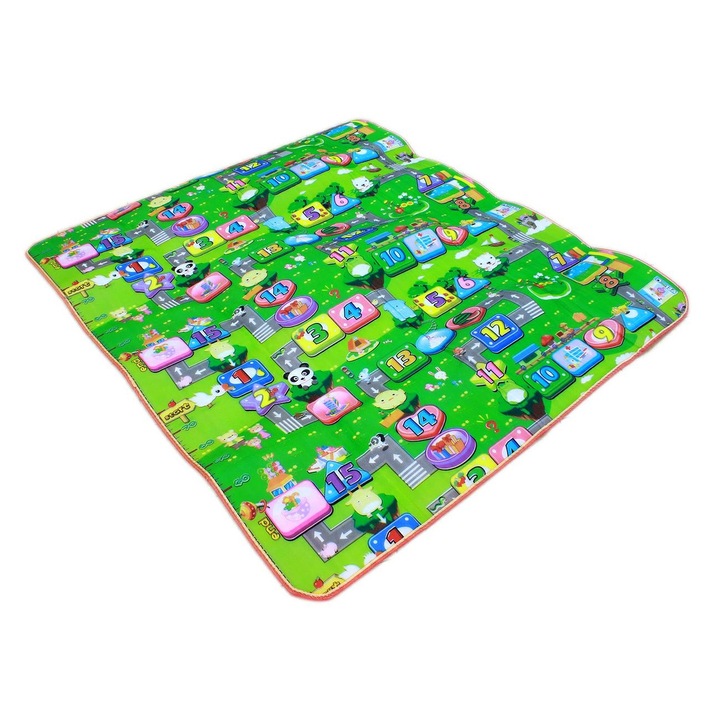 Covoras educativ mare cu doua fete 176 x 197 cm, spuma EVA, geanta transport inclusa