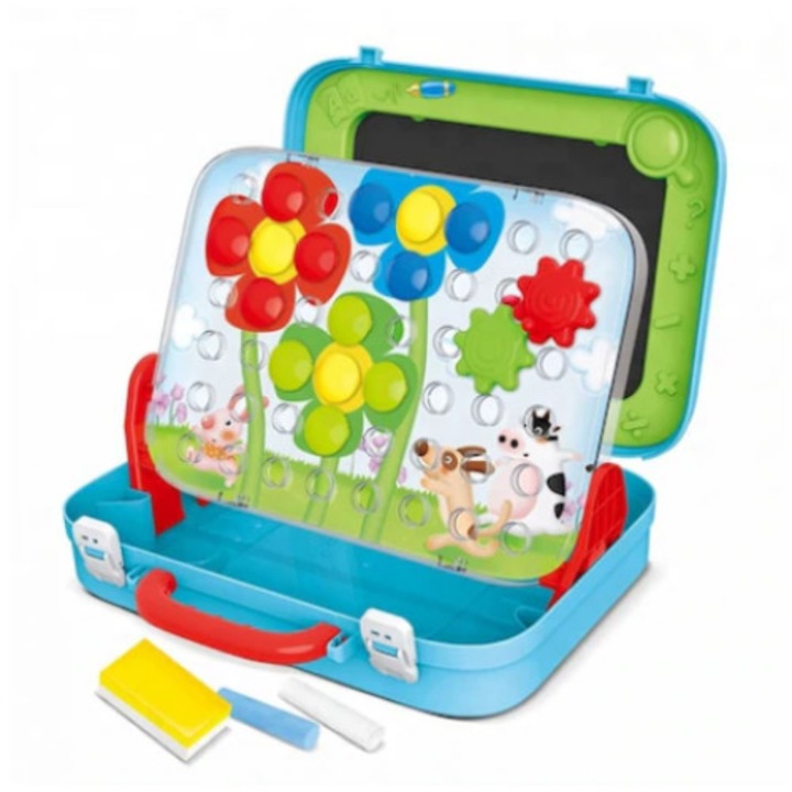 Tablita de desenat si creativitate cu mozaic 2 in 1, roti zimtate si diferita accesorii