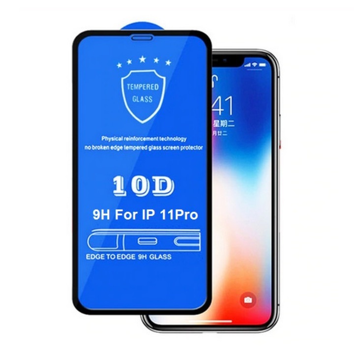 Стъклен Протектор за iPhone 11 Pro, 10D Premium Full, Черен
