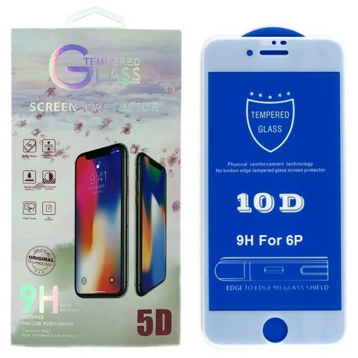 Стъклен Протектор за iPhone 6 Plus, 10D Premium Full, Бял