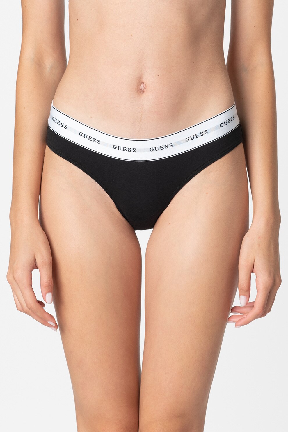 Guess, Chiloti cu banda in talie cu imprimeu logo, Negru