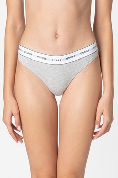 Guess, Chiloti tanga cu banda logo elastica, Gri Guess, Chiloti tanga cu banda logo elastica, Gri