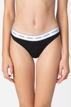 Guess, Chiloti tanga cu banda logo elastica, Negru/Alb Guess, Chiloti tanga cu banda logo elastica, Negru/Alb