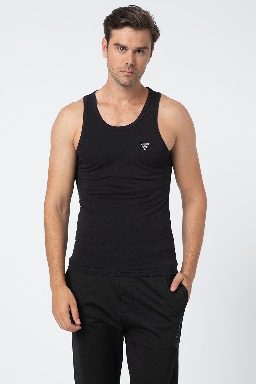 Guess, Top din jerseu cu logo discret, Bleumarin