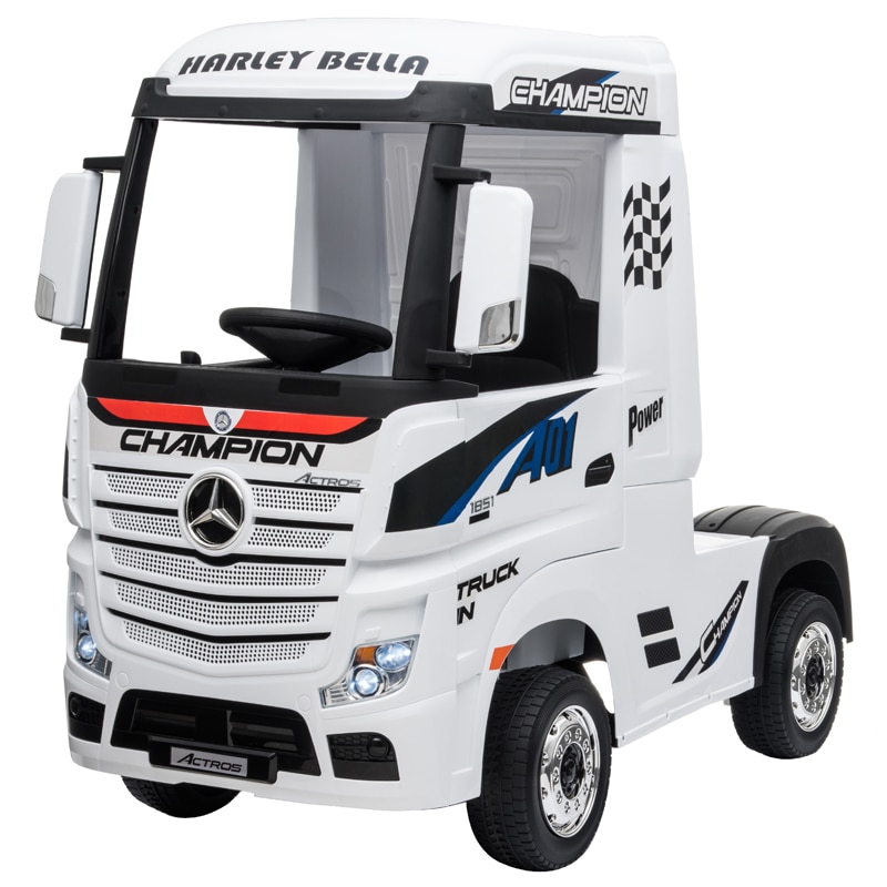 Camion electric 4X4 cu scaun din piele si roti EVA Mercedes Actros White