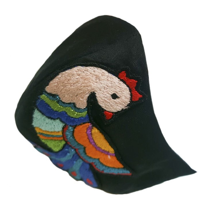 Masca de protectie faciala reutilizabila, textil, multicolor, broderie manuala, 3 straturi, model paun 2