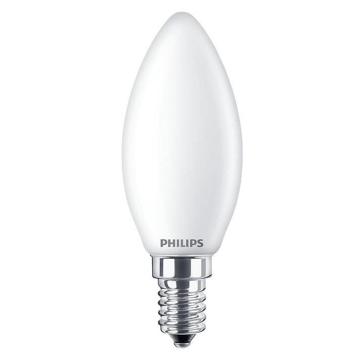 Крушка LED Philips, E14, 4.3W (40W), 470 лумена, A++, Топла бяла светлина (2700K), Енергиен клас F