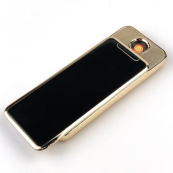Bricheta electrica aspect tip smartphone model iPhone, Ubitec ®, antivant, reincarcabila USB, metalica - Auriu
