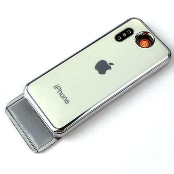 Bricheta electrica aspect tip smartphone model iPhone, Ubitec ®, antivant, reincarcabila USB, metalica - Argintiu