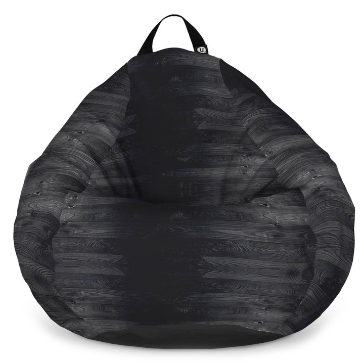 Fotoliu Updeco Puf Bean Bag tip Para XL, impermeabil, indoor/outdoor, sac interior, cu maner, 90 x 90 x 60 cm, lemn negru