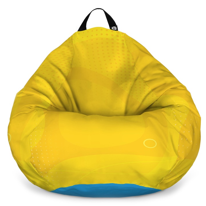 Fotoliu Updeco Puf Bean Bag tip Para L, impermeabil, indoor/outdoor, sac interior, cu maner, 80 x 80 x 55 cm, abstract galben