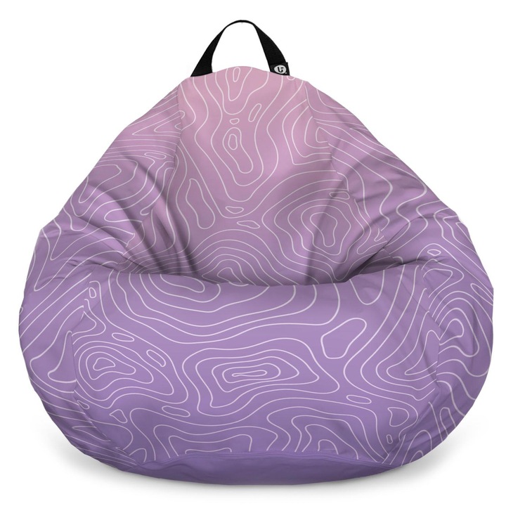 Fotoliu Updeco Puf Bean Bag tip Para XL, impermeabil, indoor/outdoor, sac interior, cu maner, 90 x 90 x 60 cm, topografic mov