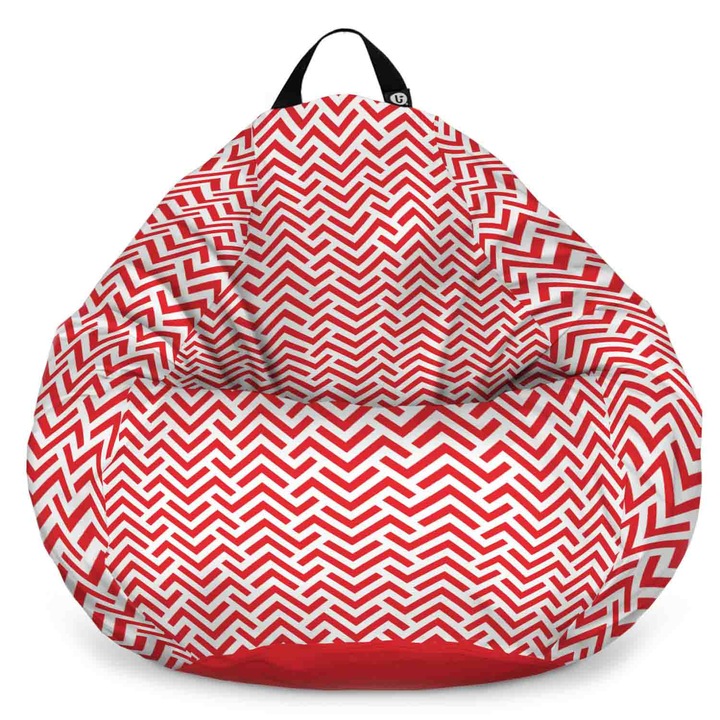 Fotoliu Updeco Puf Bean Bag tip Para L, impermeabil, indoor/outdoor, sac interior, cu maner, 80 x 80 x 55 cm, model rosu si alb