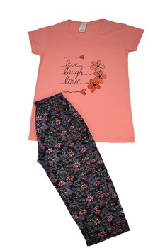 Pijama marca SERENA cu maneci scurte si pantalon 3/4, Roz piersica Pijama marca SERENA cu maneci scurte si pantalon 3/4, Roz piersica