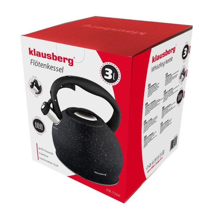 Чайник KLAUSBERG, 3 л, Черен, KB-7266