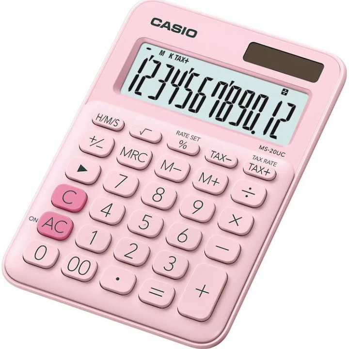 Calculator Casio birou mediu 12 digits ms-20uc, roz